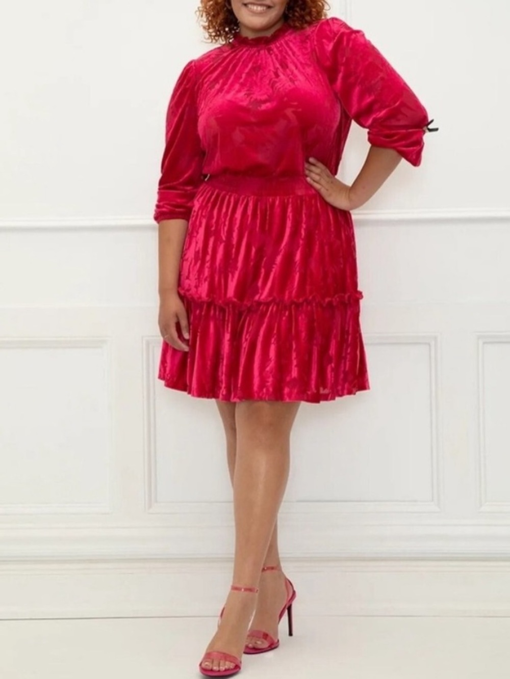 Eloquii Elements Pink Floral Velvet Burnout Mini Dress